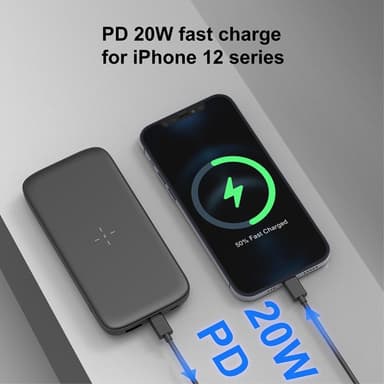Bærbar Lader Powerbank 10000mAh QI 15W PD 20W/QC 22.5W - Hvit