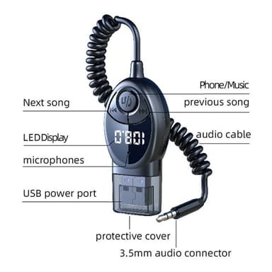 W8 lydadapter Bluetooth-mottaker FM-sender med kabel