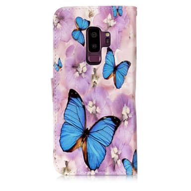 Samsung Galaxy S9 Plus Lommebok-deksel - Blå Sommerfugl og Blomst