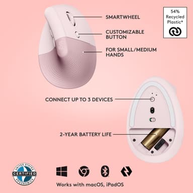 Logitech Lift Vertical trådløs mus (rose)