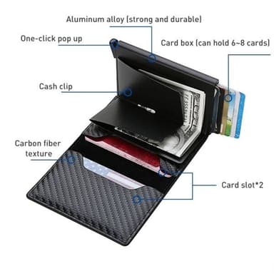 PopUp-lommebok med RFID-beskyttelse i svart karbonfiber