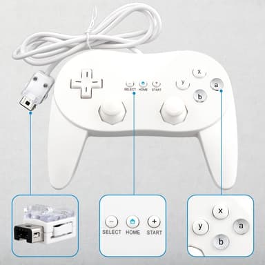 Gamepad kompatibel med Nintendo Wii, Wii U Controller 1.1m kabel - hvit