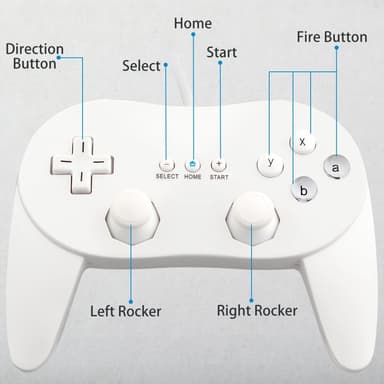Gamepad kompatibel med Nintendo Wii, Wii U Controller 1.1m kabel - hvit