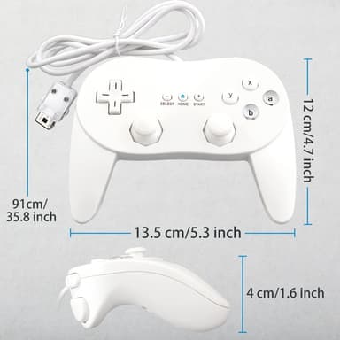 Gamepad kompatibel med Nintendo Wii, Wii U Controller 1.1m kabel - hvit