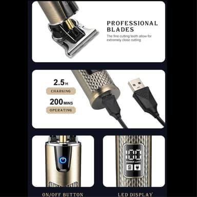 VGR Hair Clipper LCD-skjerm Oppladbar trimmer Hårklipping