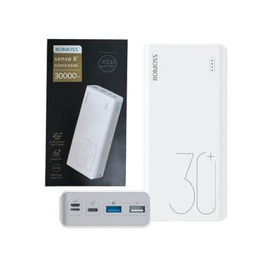Romoss Sense Powerbank 30000 mAh med hurtiglading og LED-indikatorer - Hvit