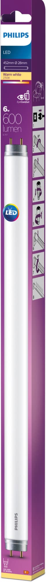 Philips T8 LED lysrør 6 Watt G13 (varmhvit)