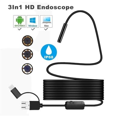 3i1 8mm HD Inspeksjonskamera - Hard 10m Kabel