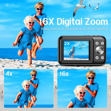 Digitalkamera med 1080P, 44MP, 16 x zoom, 2,4 tommers skjerm Blå