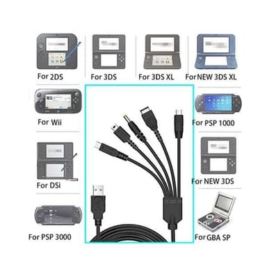 5in1 USB-kabel kompatibel med Nintendo Wii U / 3DSXL / 3DS