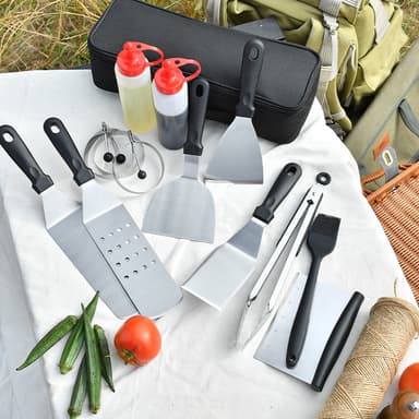 14-delt grillspatelsett i rustfritt stål