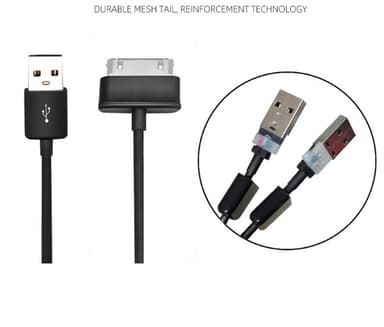 30 pins USB-kabel ladekabel/datakabel, kompatibel med Samsung P1000/N8000/N8010 Sort 1 m