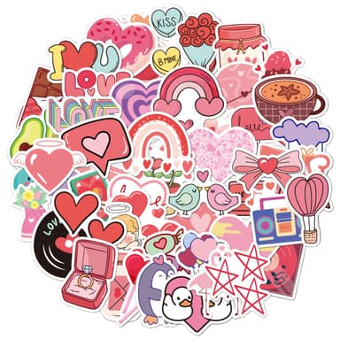 Love Heart Stickers, 50-pakning Flerfarget N13