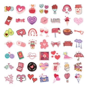 Love Heart Stickers, 50-pakning Flerfarget N13