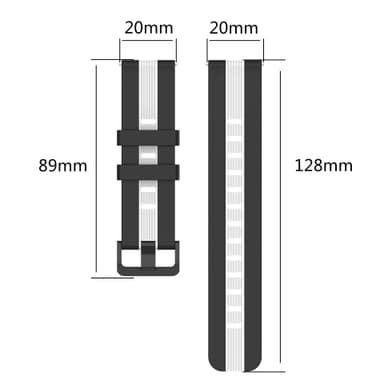 20 mm silikonrem for Samsung og Huawei klokker Svart + Hvit