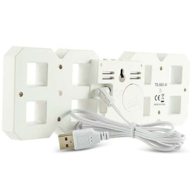 Stor 3D digital veggklokke / vekkerklokke med hvitt LED-lys - Multifunksjonell