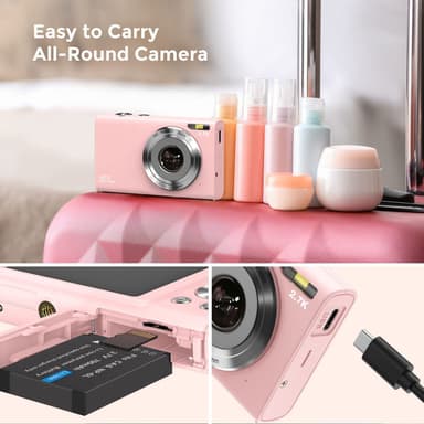 Digitalkamera 48MP 2,7K FHD 16X digital zoom 2,88"" skjerm Rosa