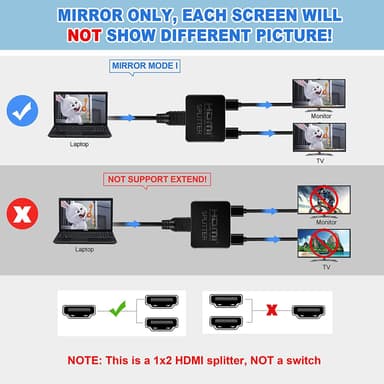 4K HDMI splitter 1 inngang / 2 utganger Sort
