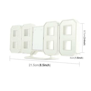 Stor 3D digital veggklokke / vekkerklokke med hvitt LED-lys - Multifunksjonell