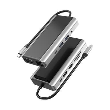 11 i 1 USB C Hub med USB 3.0, HDMI, RJ45, SD/TF-kortleser, 100W PD-lading