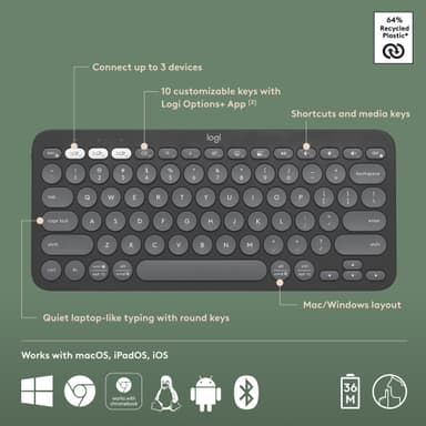Logitech Pebble Keys 2 K380s trådløst tastatur (Grafitt)