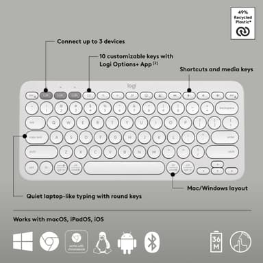 Logitech Pebble Keys 2 K380s trådløst tastatur (Off-White)