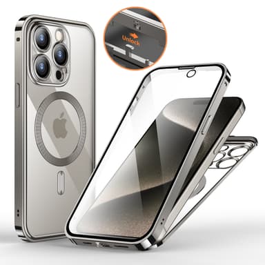 iPhone-deksel med skjermbeskytter for iPhone 15-serien Sølv iPhone 15 Plus