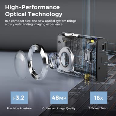 Digitalkamera 48MP 2,7K FHD 16X digital zoom 2,88"" skjerm Sort