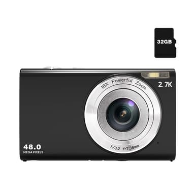 Digitalkamera 48MP 2,7K FHD 16X digital zoom 2,88"" skjerm Sort