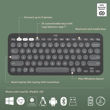 Logitech Pebble 2 K380S/M350S tastatur og mus kombo (Grafitt)