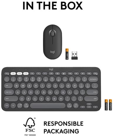 Logitech Pebble 2 K380S/M350S tastatur og mus kombo (Grafitt)