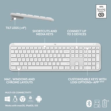 Logitech MK950 Slim Combo tastatur og mus (hvit)