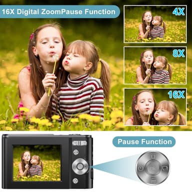 Digitalkamera 1080P 48 megapiksler 16x zoom Sort