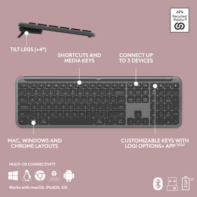 Logitech MK950 Slim Combo tastatur og mus (grafitt)