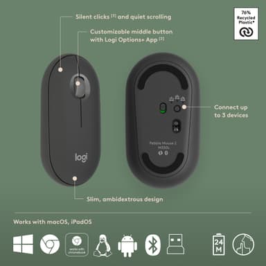 Logitech Pebble 2 K380S/M350S tastatur og mus kombo (Grafitt)