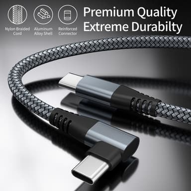 USB-C lader med vinklet kontakt 60 W hurtiglading Grå 2 m