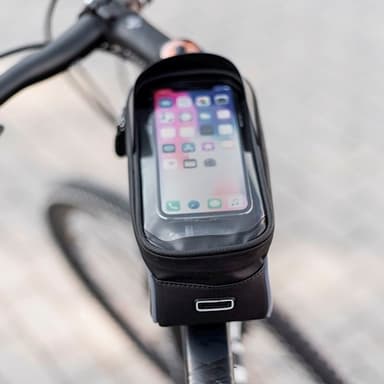 Vanntett sykkelveske og telefonholder med skjerm, svart