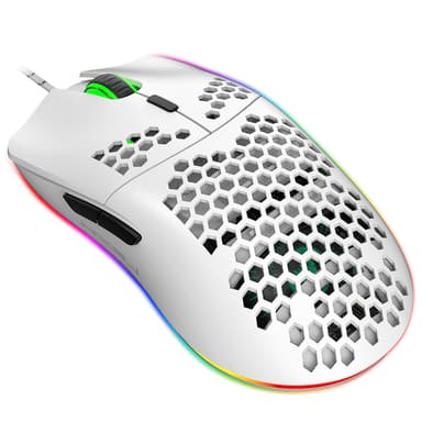 Kablet spillmus med RGB, 6 justerbare DPI, 6 knapper Hvit
