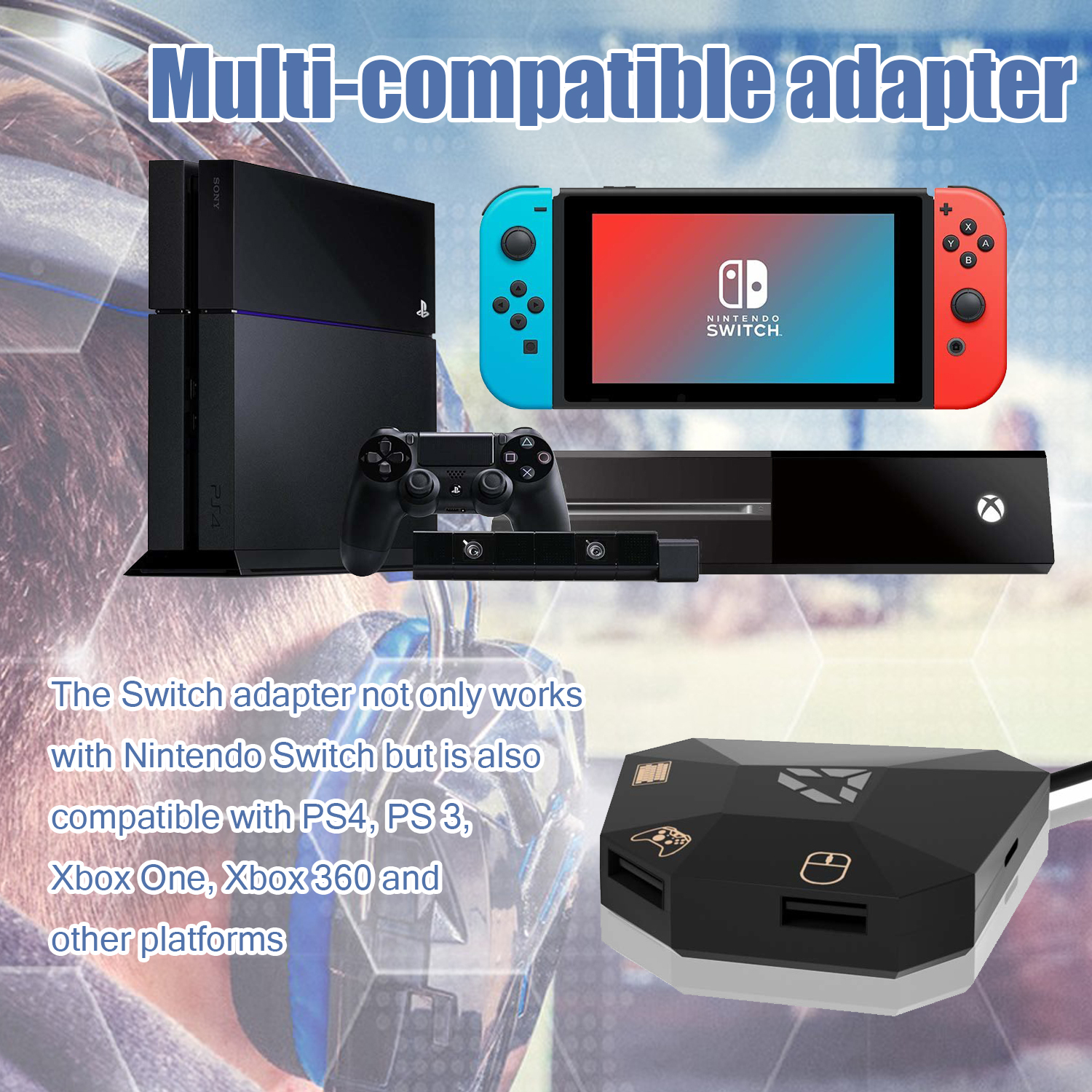 Mus-/tastaturadapter kompatibel med Nintendo Switch, PS4, Xbox One/360, PS3
