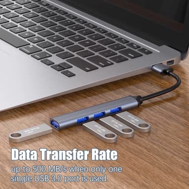 USB-C til USB 3.0 Hub med 4 porter Sølvgrå