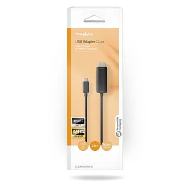 Nedis USB-C™ Adapter | USB 3.2 Gen 1 | USB-C™ Hann | HDMI ™ -kontakt | 4K@60Hz | 2.00 m | Rund | Nikkel belagt | PVC | Sort | Boks