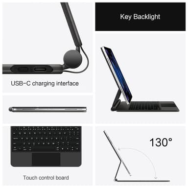 Beskyttende etui til iPad med Bluetooth-tastatur Mørk grå iPad Pro 11 M4 2024