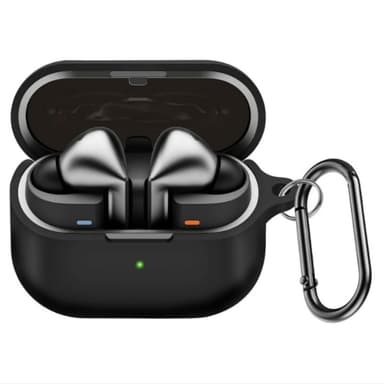 Beskyttende silikonetui til Samsung Galaxy Buds3/Buds3 Pro med karabinkrok Sort