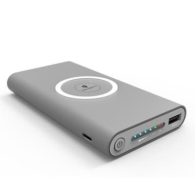Powerbank 10000 mAh med trådløs Qi-lading - Grå