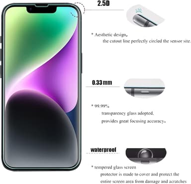 2.5D mobil skjermbeskytter for iPhone 14, 2-pakning