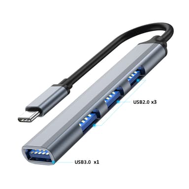 USB Hub, USB-C med 4 USB-porter, 5 Gbps