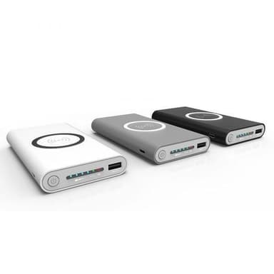 Powerbank 10000 mAh med trådløs Qi-lading - Grå