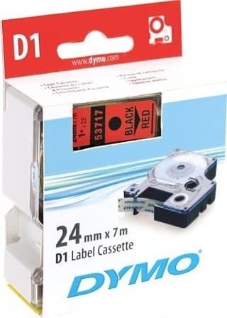 DYMO D1 etikettbånd standard 24 mm, svart på rød, 7 m rull (53717)
