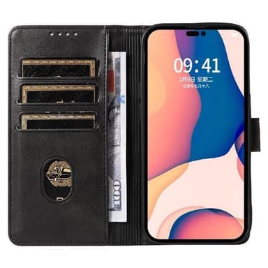 Kunstlærveske med kortspor for iPhone 16 Pro Max - Svart