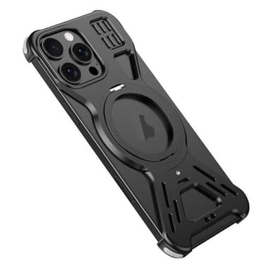 Metall bakre skall med stativ for iPhone 16 Pro - Svart